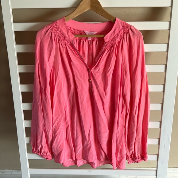 Lilly Pulitzer Elsa Silk Pink Top Long Sleeve Size Large - Picture 2 of 11